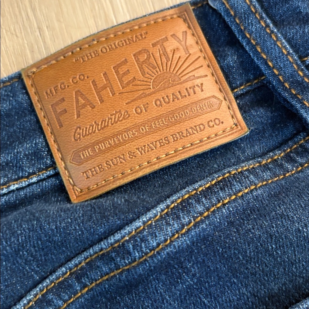 FAHERTY organic cotton straight leg jeans size 29 indigo raw hem dark wash comfy - Picture 6 of 10